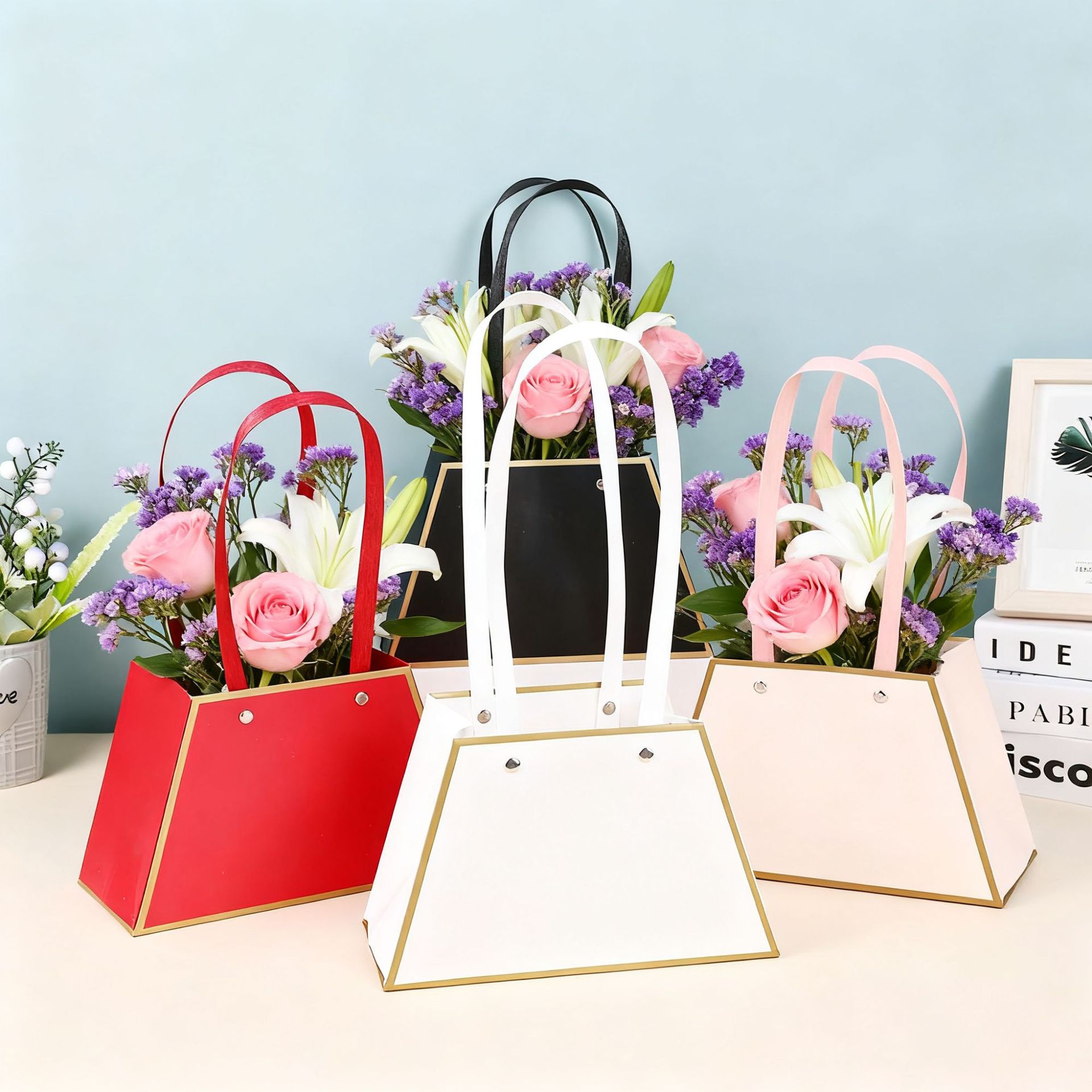 Florist Supply House - 10/20 ชิ้น กล่องของขวัญดอกไม้ DIY ทรงสี่เหลี่ยมคางหมู ถุงห่อช่อดอกไม้สำหรับวันแม่
